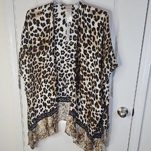 Chico's Leopard Fusion Ruana One Size Open Front Jacket Kimono NWT